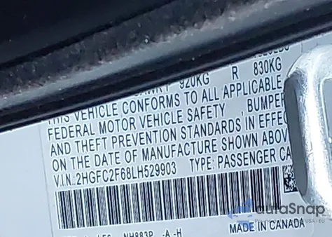2020 Honda Civic Lx from USA, damaged, VIN 2HGFC2F68LH529903
